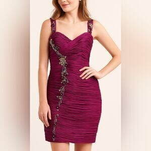 May Queen Pink Embellished Dress with Ruching and Floral Accents Size 20